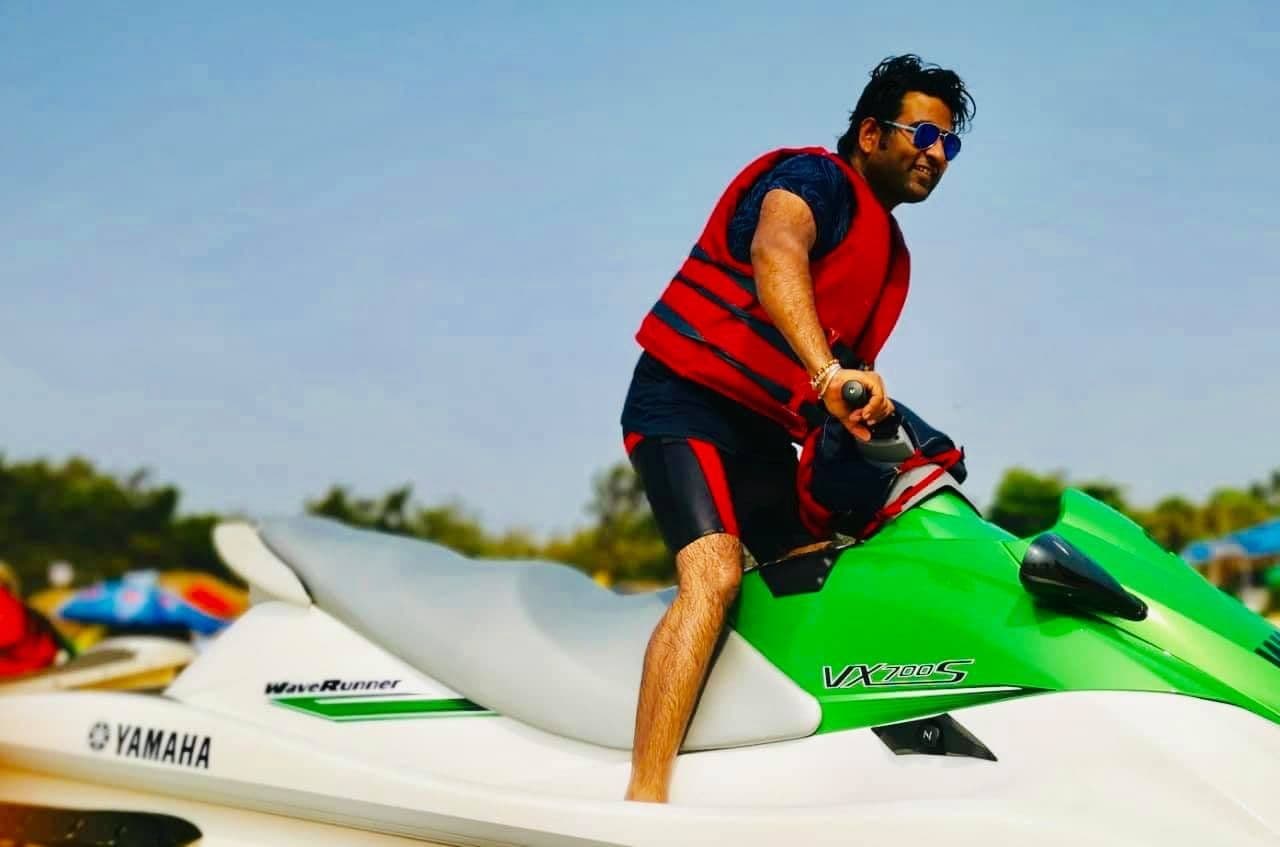 Dr. D.P. Shukla riding a jet ski