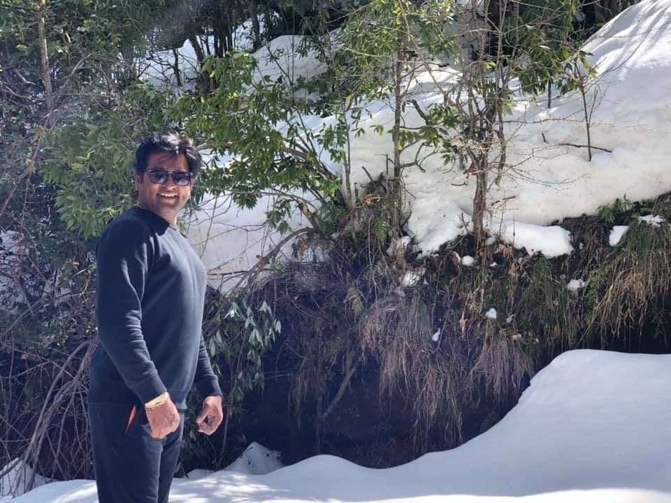 Dr. D.P. Shukla in a snow-covered forest