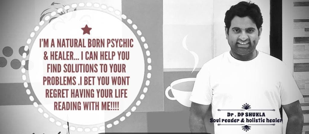 Poster of Dr. D.P. Shukla: “I’m a natural born psychic and healer. I can help you find solutions to your problems.”