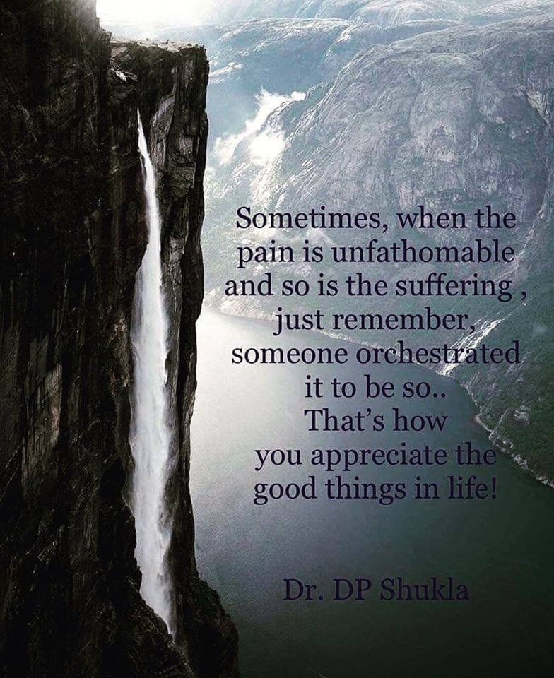 Quote card beside a waterfall: “Sometimes, when the pain is unfathomable and so is the suffering, just remember, someone orchestrated it to be so.”