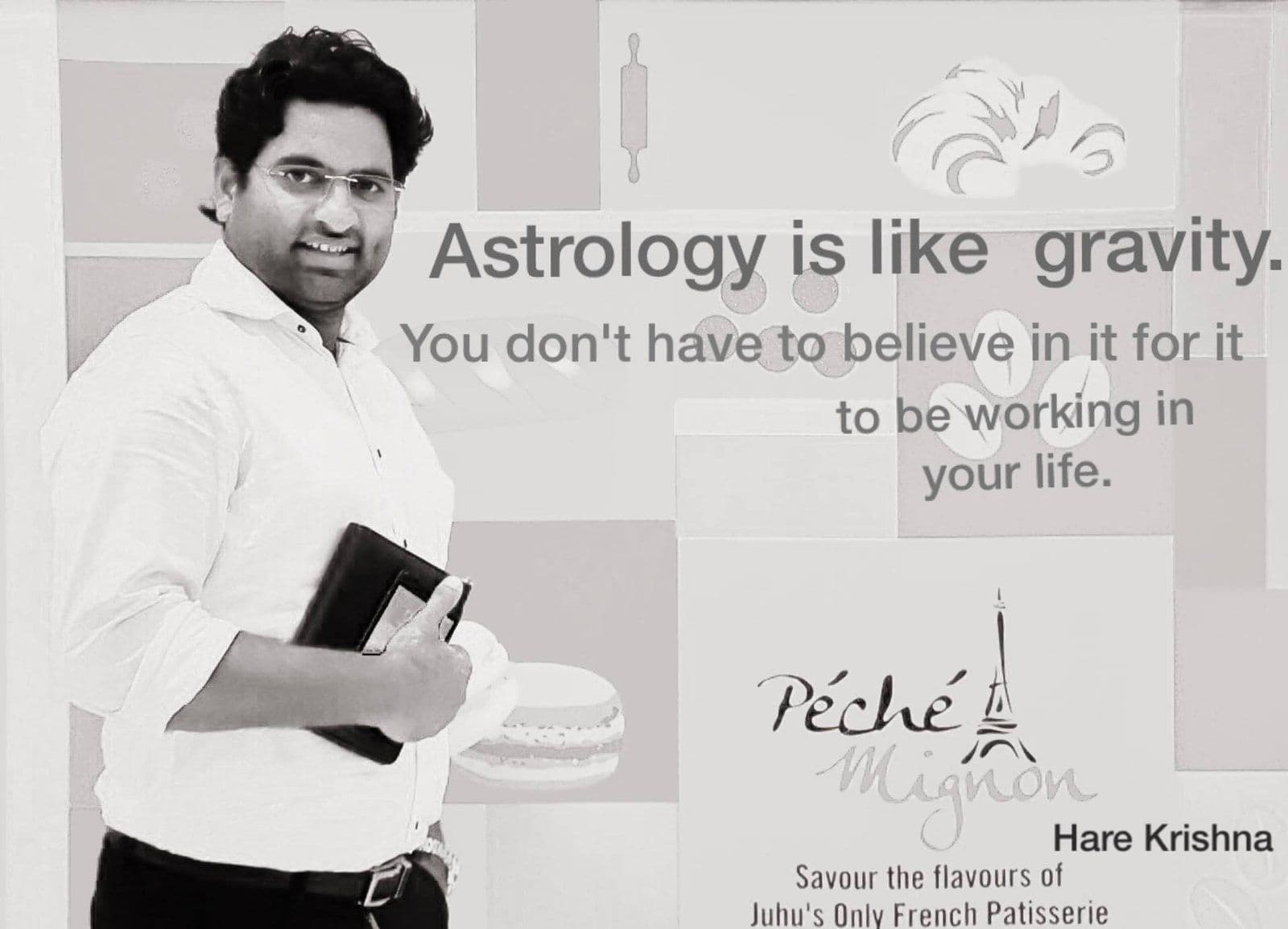 Black-and-white quote card with Dr. D.P. Shukla: “Astrology is like gravity. You don’t have to believe in it for it to be working in your life.”